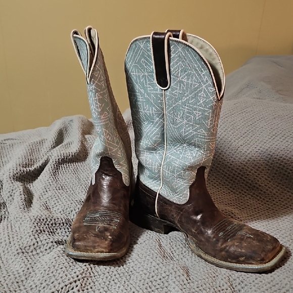 Ariat Circuit Savanna Western Boots Aztec Turquoise Brown Square Toe Size 10B - Picture 2 of 12